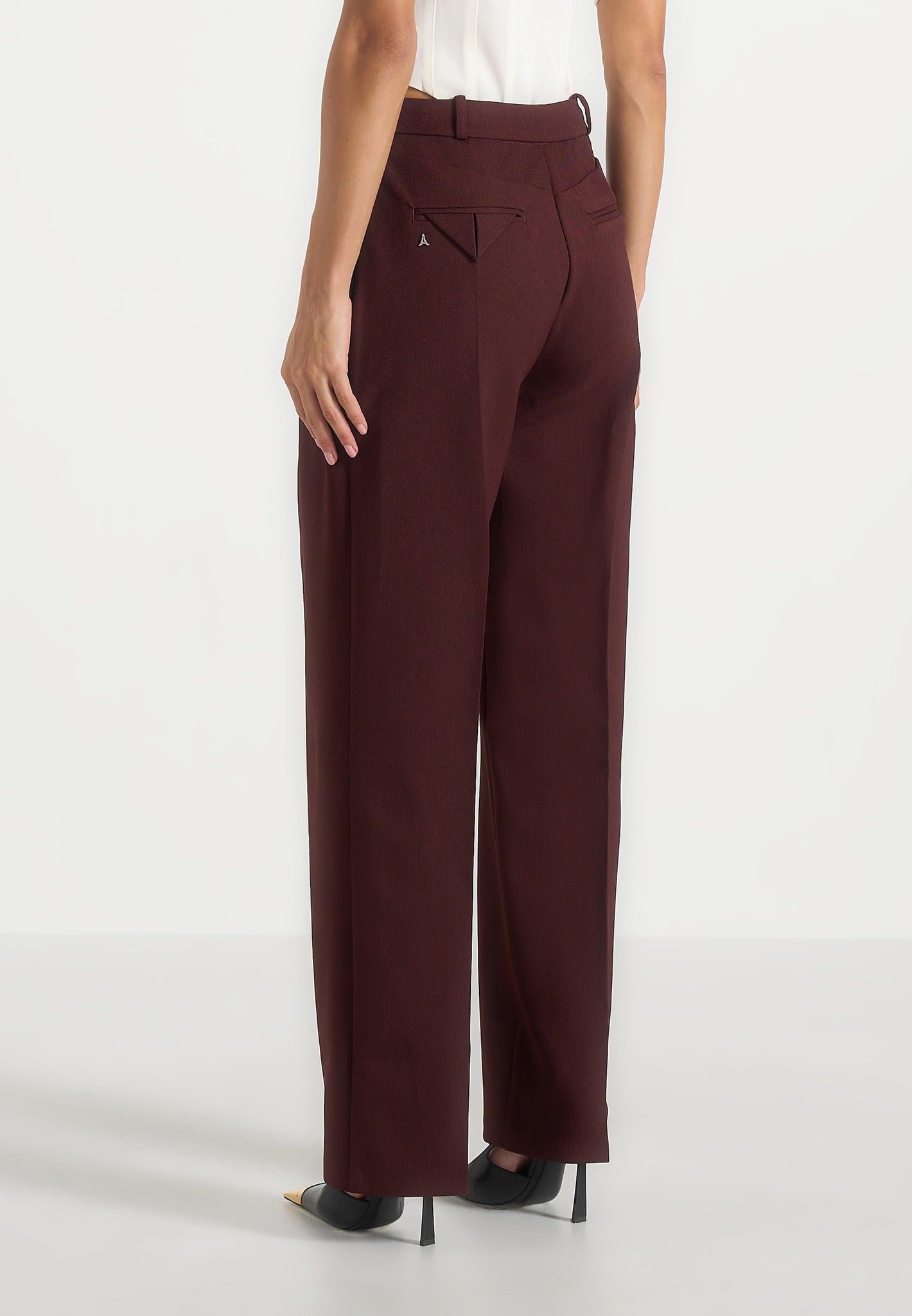 Julie - Tailored Twin Pleat Trousers - Wine Red