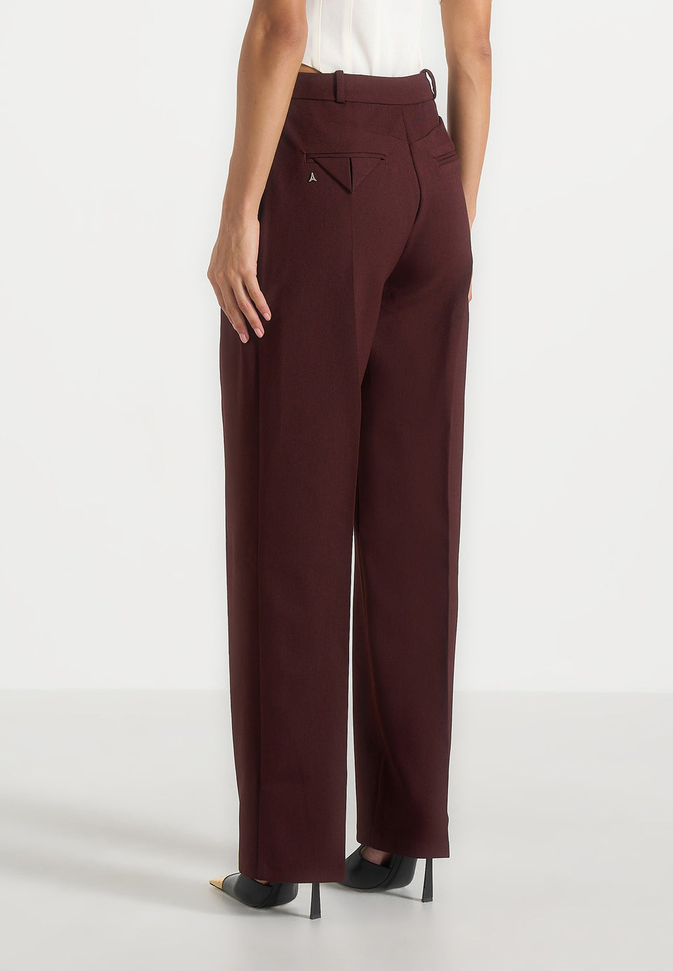 Julie - Tailored Twin Pleat Trousers - Wine Red