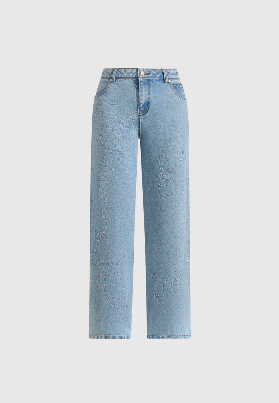 Calista - Line Art Denim Jeans - Mid Blue