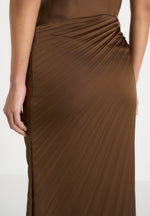 Fiona - Satin Fan Pleat Maxi Skirt - Brown