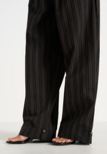 Ivanna - Elasticated Wide Leg Striped Cotton Trousers - Black/Brown
