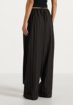 Ivanna - Elasticated Wide Leg Striped Cotton Trousers - Black/Brown