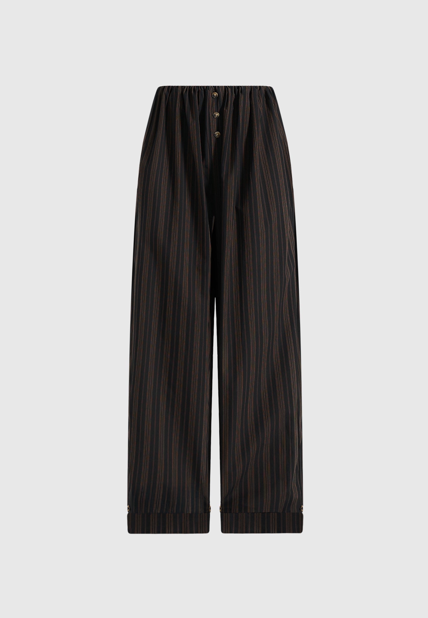 Ivanna - Elasticated Wide Leg Striped Cotton Trousers - Black/Brown