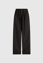 Ivanna - Elasticated Wide Leg Striped Cotton Trousers - Black/Brown