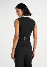 Irene - Collar Detail Cinched Waistcoat - Black/White
