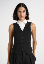 Irene - Collar Detail Cinched Waistcoat - Black/White