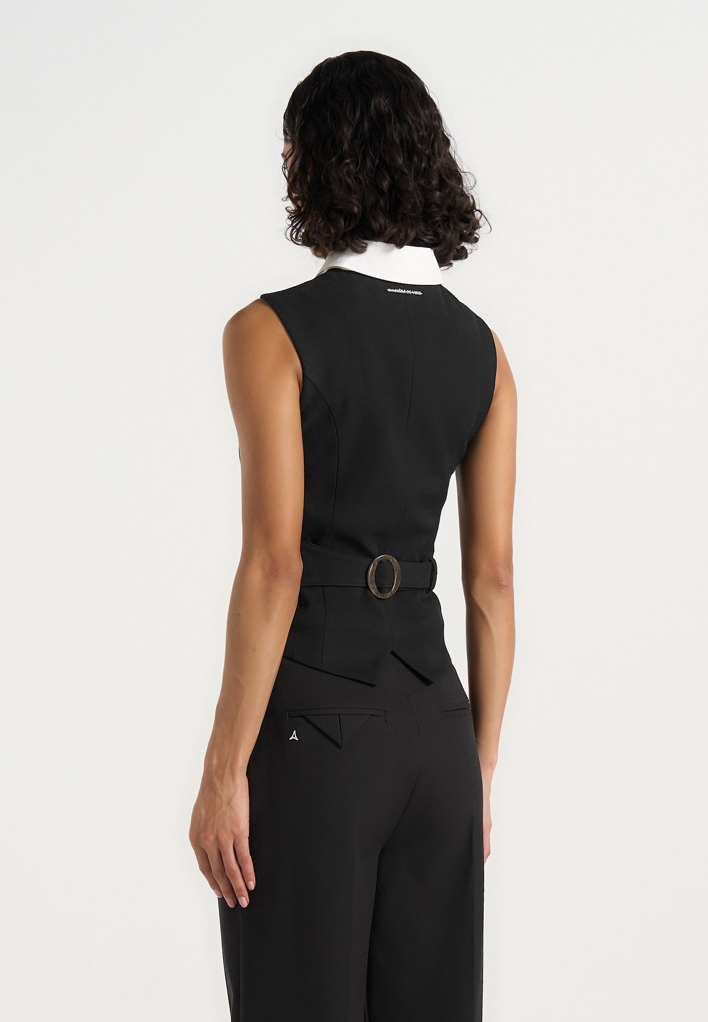 Irene - Collar Detail Cinched Waistcoat - Black/White