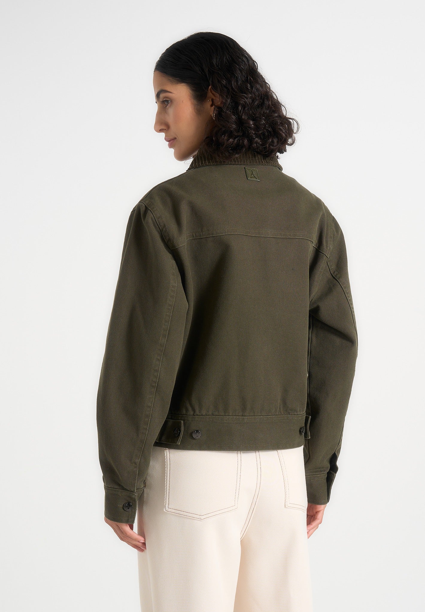 Nino - Unisex Clasp Detail Contrast Stitch Gabardine Jacket - Olive