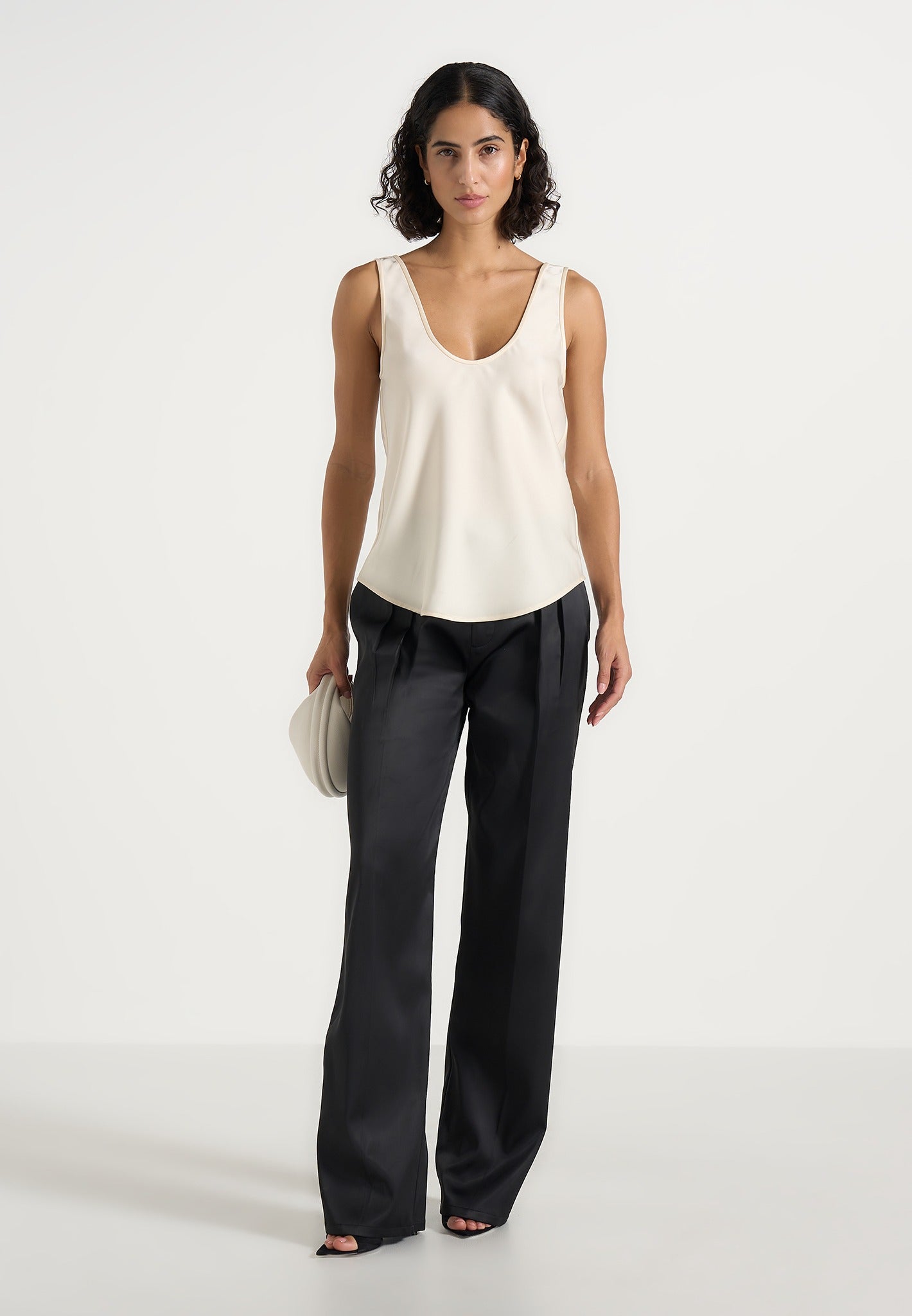Mathilda - Satin Scoop Neck Open Back Vest - Ivory 