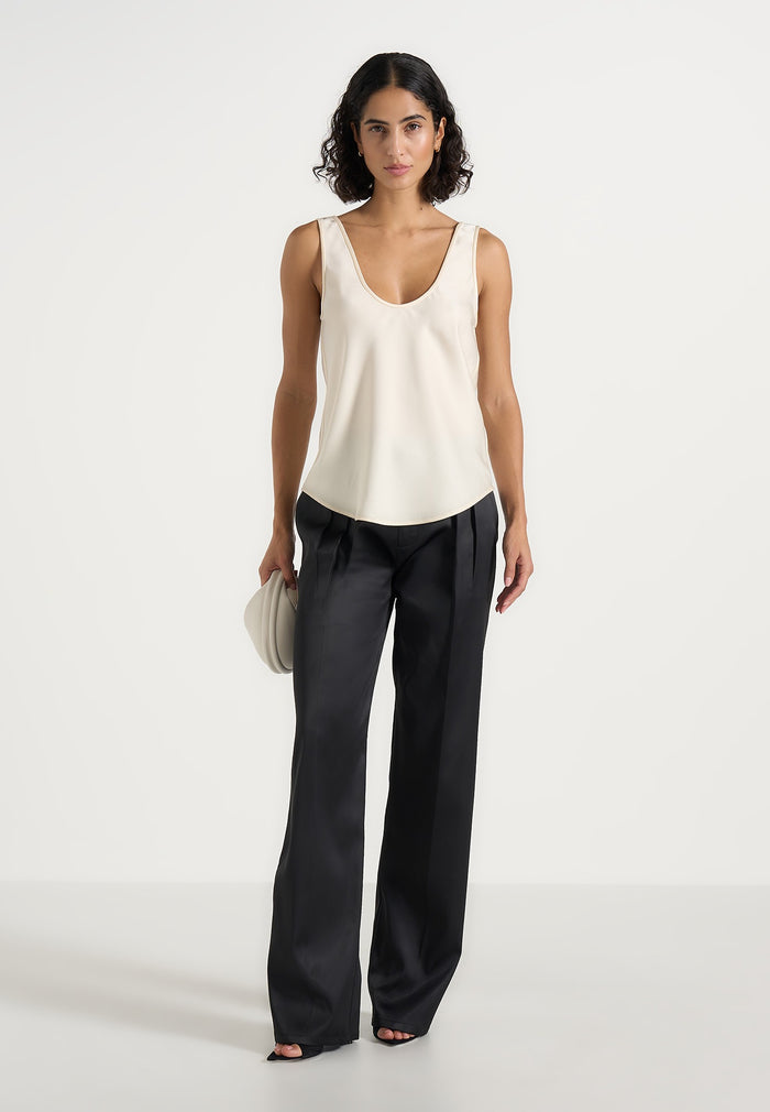 Mathilda - Satin Scoop Neck Open Back Vest - Ivory