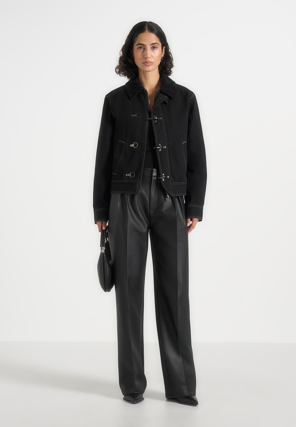 Nino - Clasp Detail Contrast Stitch Gabardine Jacket - Black