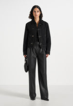 Nino - Clasp Detail Contrast Stitch Gabardine Jacket - Black