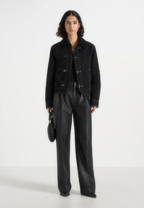 Nino - Unisex Clasp Detail Contrast Stitch Gabardine Jacket - Black