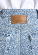 Anne - Denim High Waisted Boucle Cargo Pants - Mid Blue
