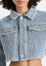 Catherine - Denim Cropped Boucle Jacket - Mid Blue