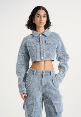 Catherine - Cropped Boucle Denim Jacket - Mid Blue
