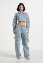 Catherine - Denim Cropped Boucle Jacket - Mid Blue