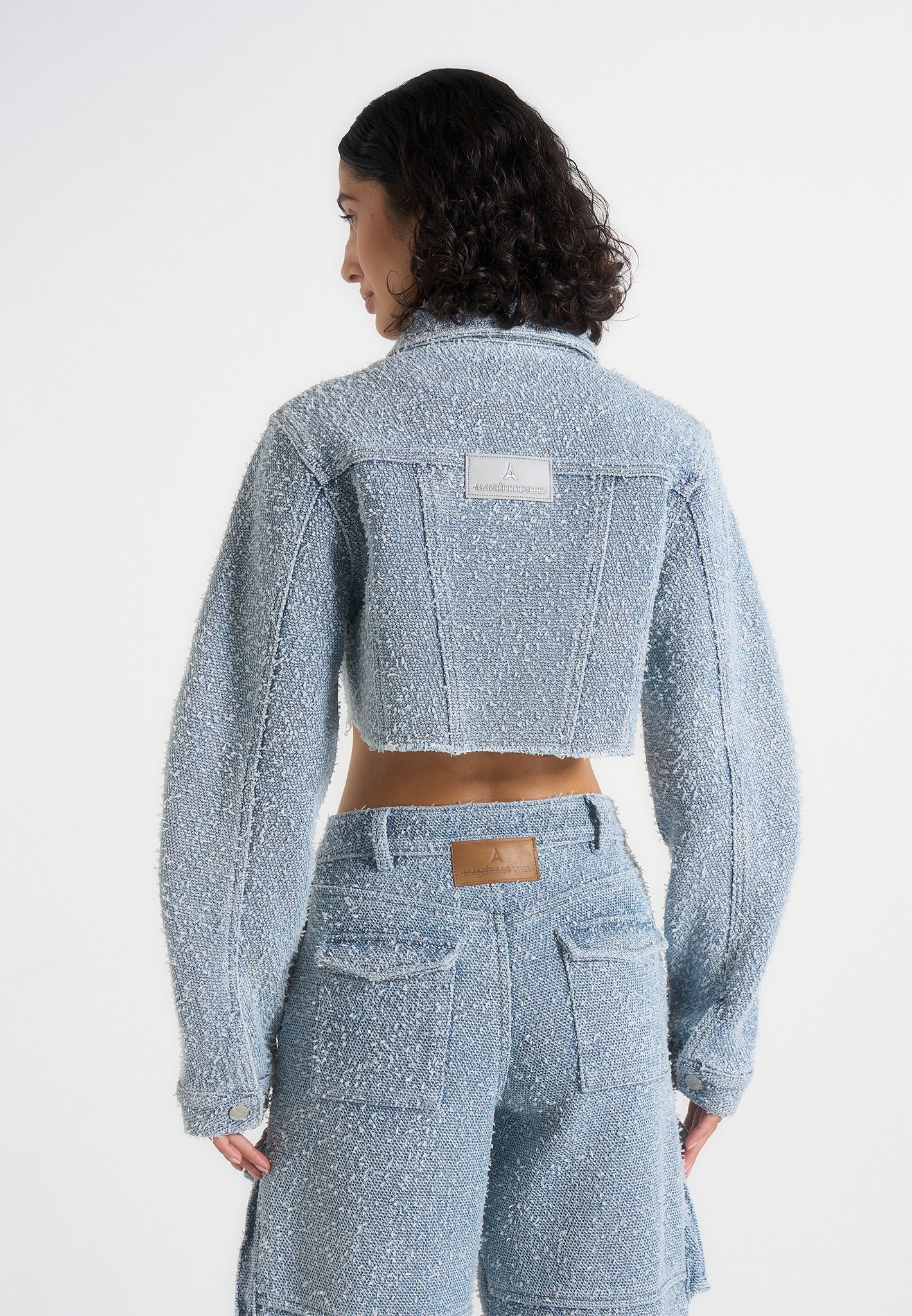 Catherine - Denim Cropped Boucle Jacket - Mid Blue