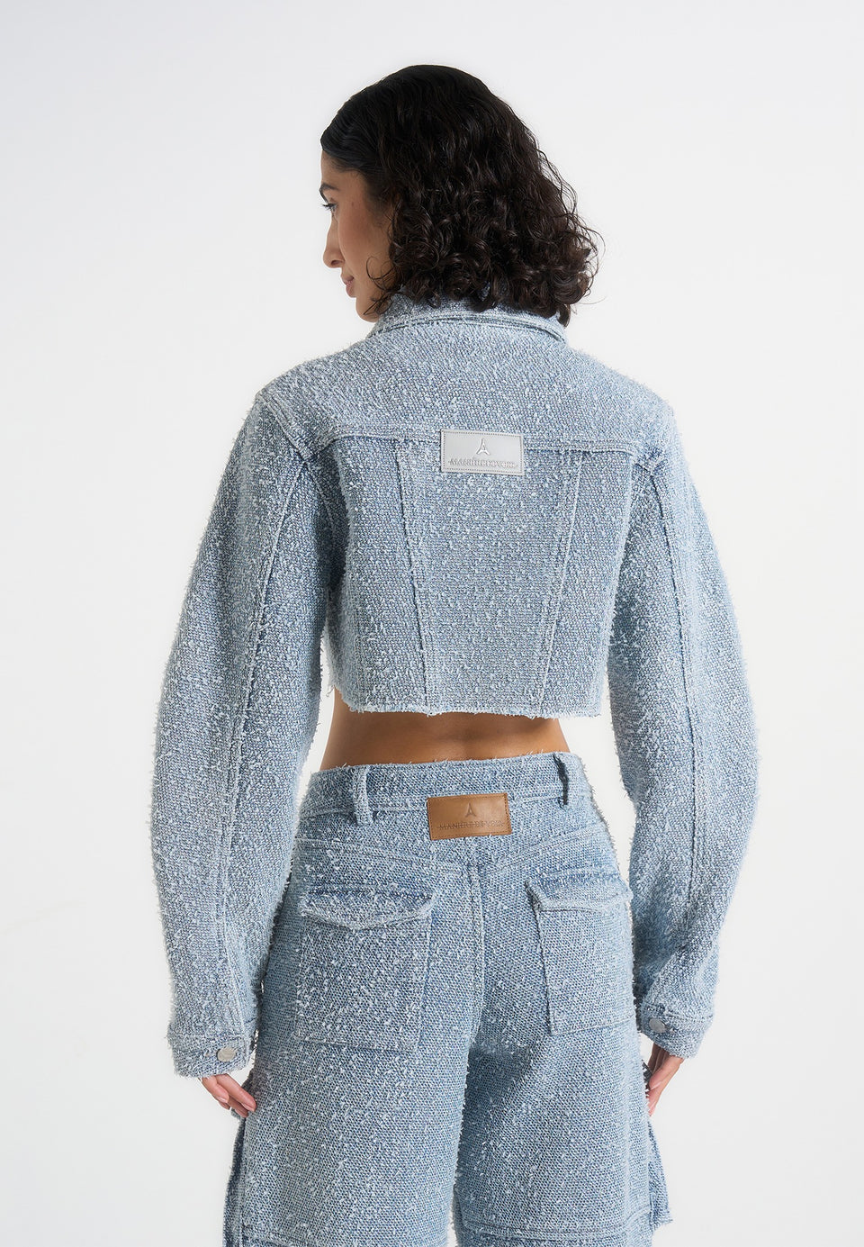 Catherine - Denim Cropped Boucle Jacket - Mid Blue
