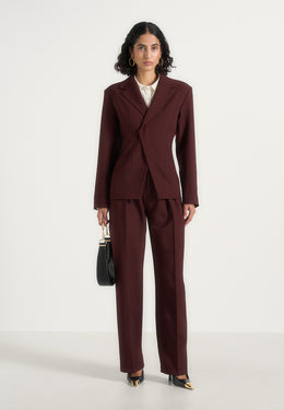 Beatrice - Tailored Cinched Blazer - Wine Red