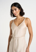 Saffron - Satin Belted Maxi Dress - Champagne