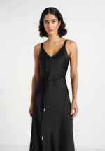 Saffron - Satin Belted Maxi Dress - Black