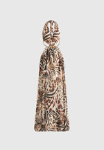 June - Chain Belt Cut-Out Georgette Halter Maxi Dress - Animal