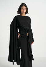 Edena - Asym Ruched Draped Maxi Dress - Black