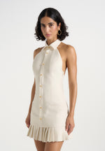 Jasmine - Halterneck Pleated Mini Dress - Cream