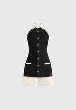 Jasmine - Halterneck Pleated Mini Dress - Black
