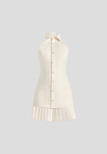 Jasmine - Halterneck Pleated Mini Dress - Cream