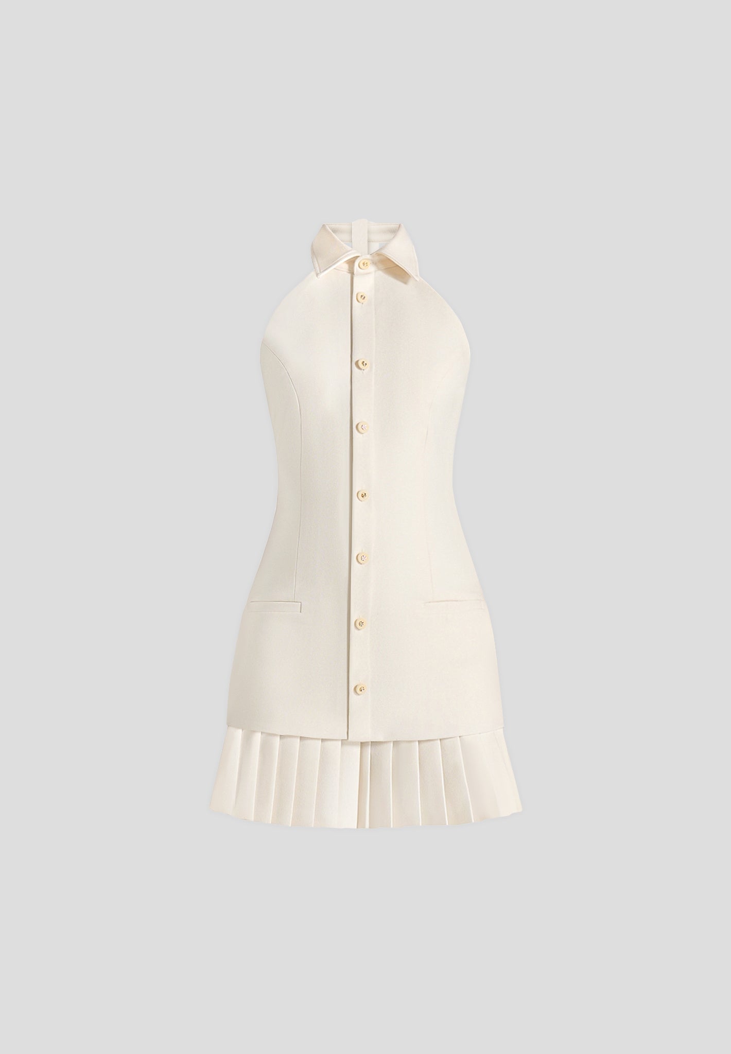 Jasmine - Halterneck Pleated Mini Dress - Cream