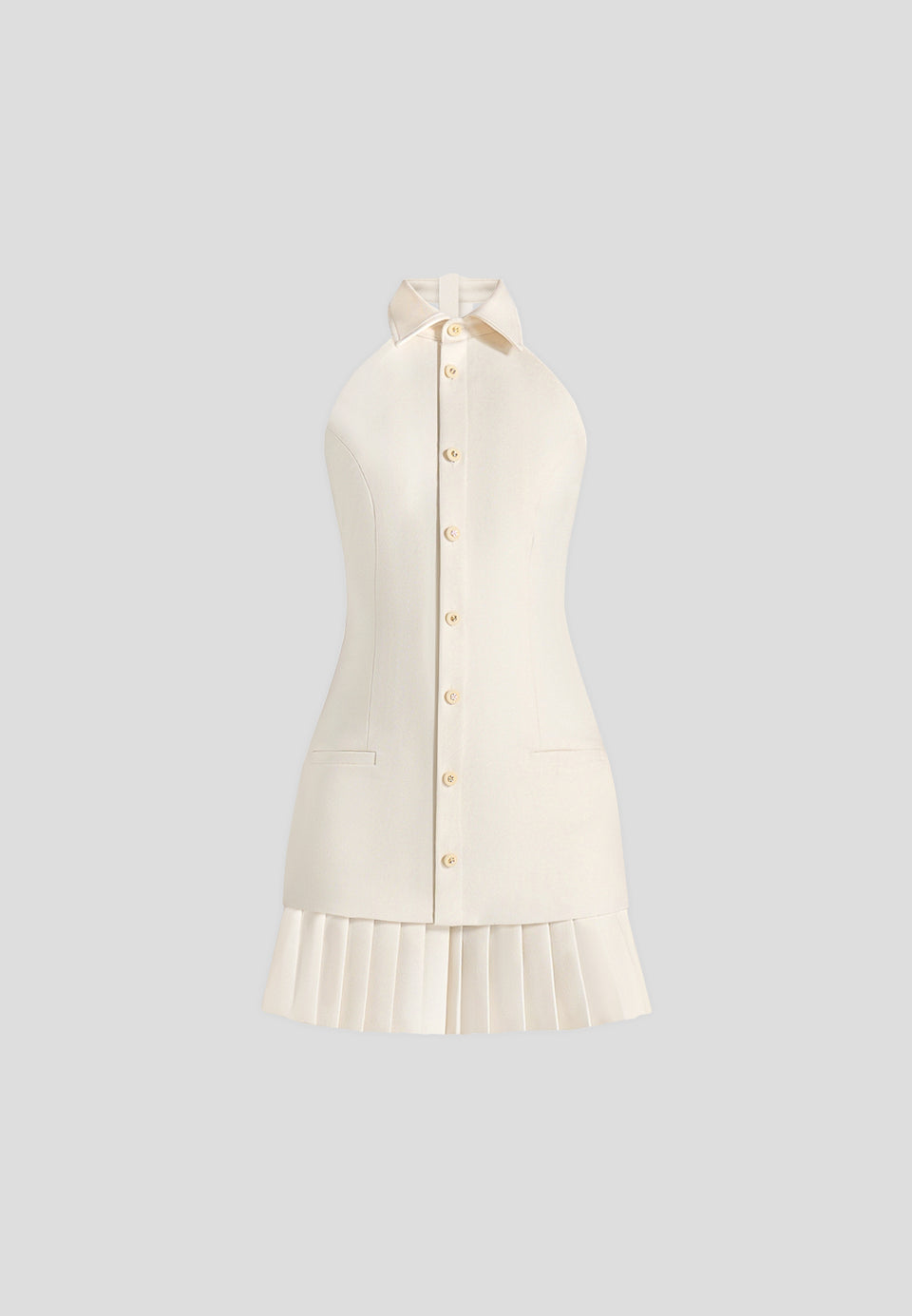 Jasmine - Halterneck Pleated Mini Dress - Cream