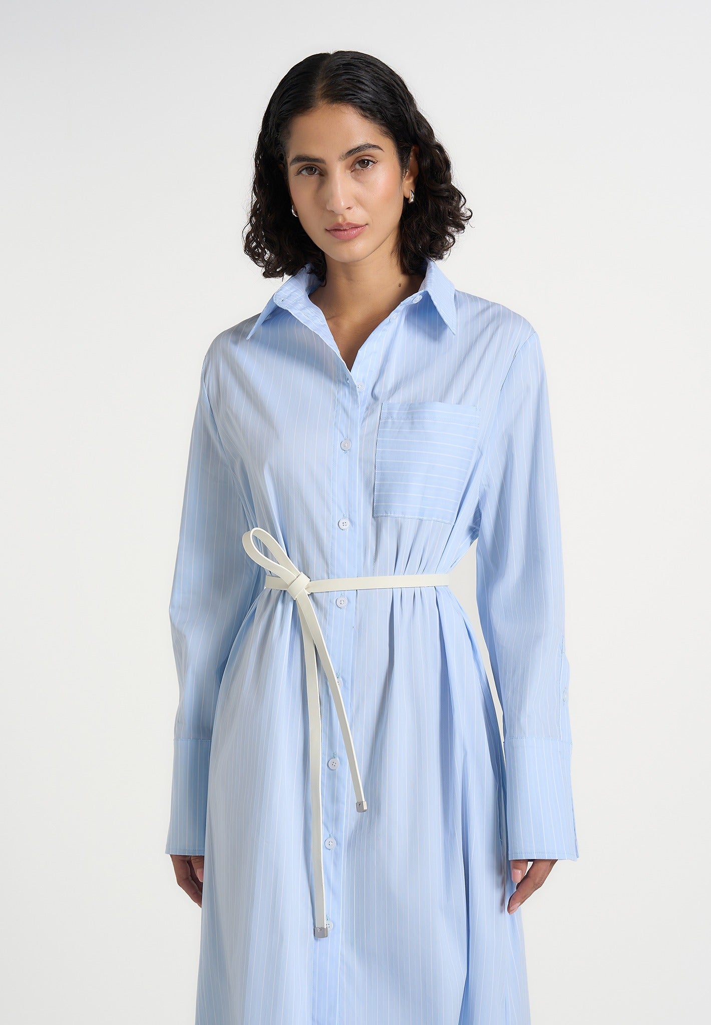 isa cotton dress Isa - Belted Cotton Midi Shirt Dress - White