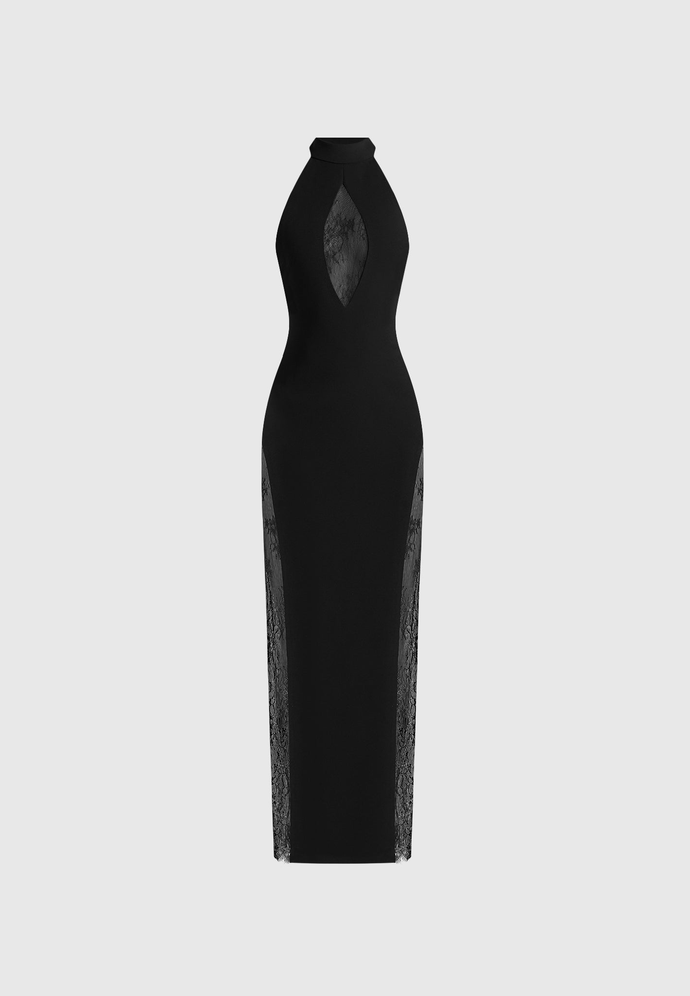 Jessica - Contour Lace Halter Drape Neck Maxi Dress - Black