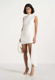 Anouk - Cap Sleeve Ring Detail Drape Mini Dress - White