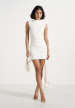 Anouk - Cap Sleeve Ring Detail Drape Mini Dress - White