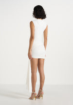 Anouk - Cap Sleeve Ring Detail Drape Mini Dress - White