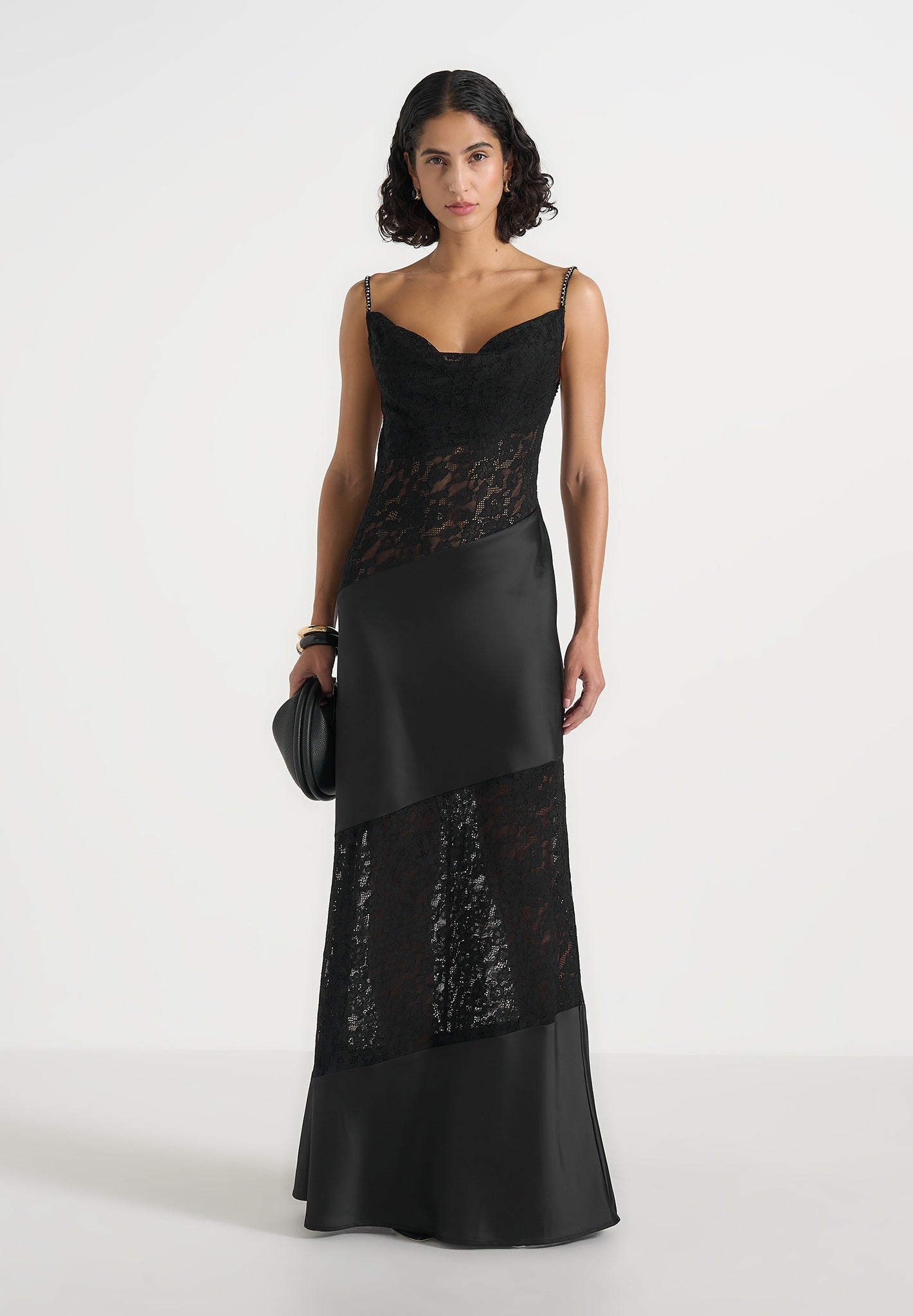 Naya - Asymmetric Lace Maxi Dress - Black