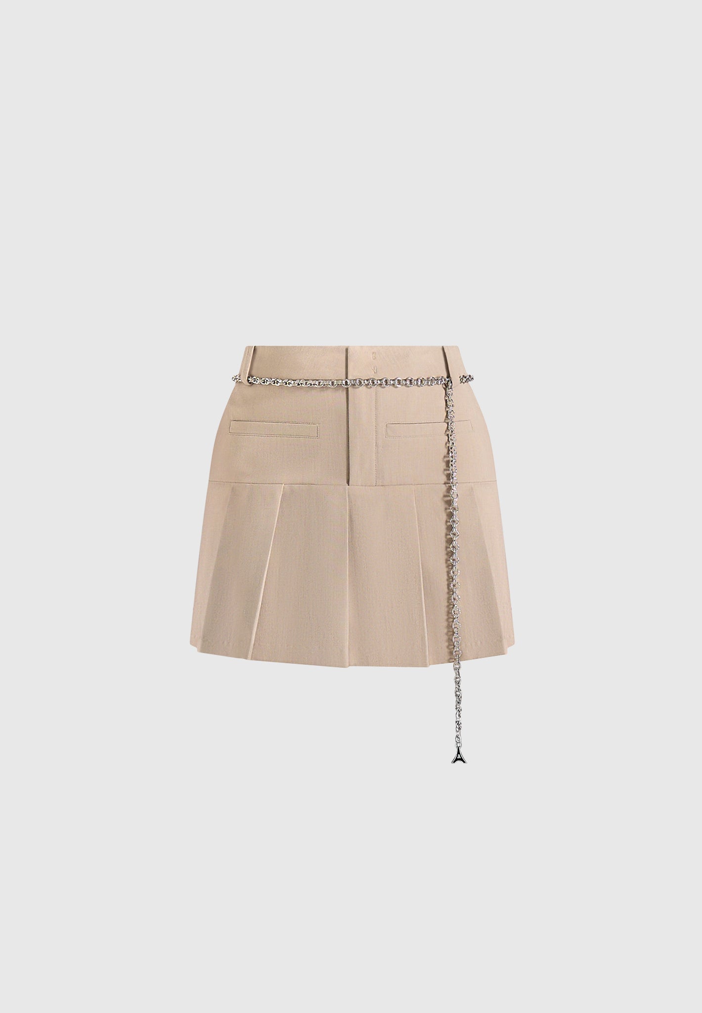 Elise - Tailored Pleated Skort With Belt - Beige