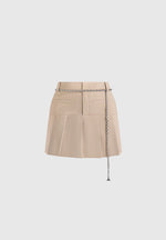 Elise - Tailored Pleated Skort With Belt - Beige