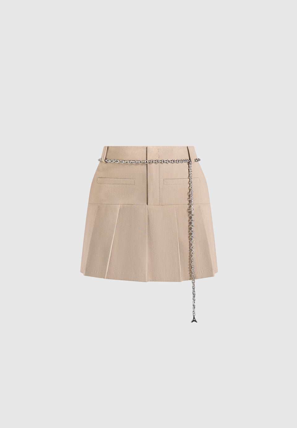 Elise - Tailored Pleated Skort With Belt - Beige