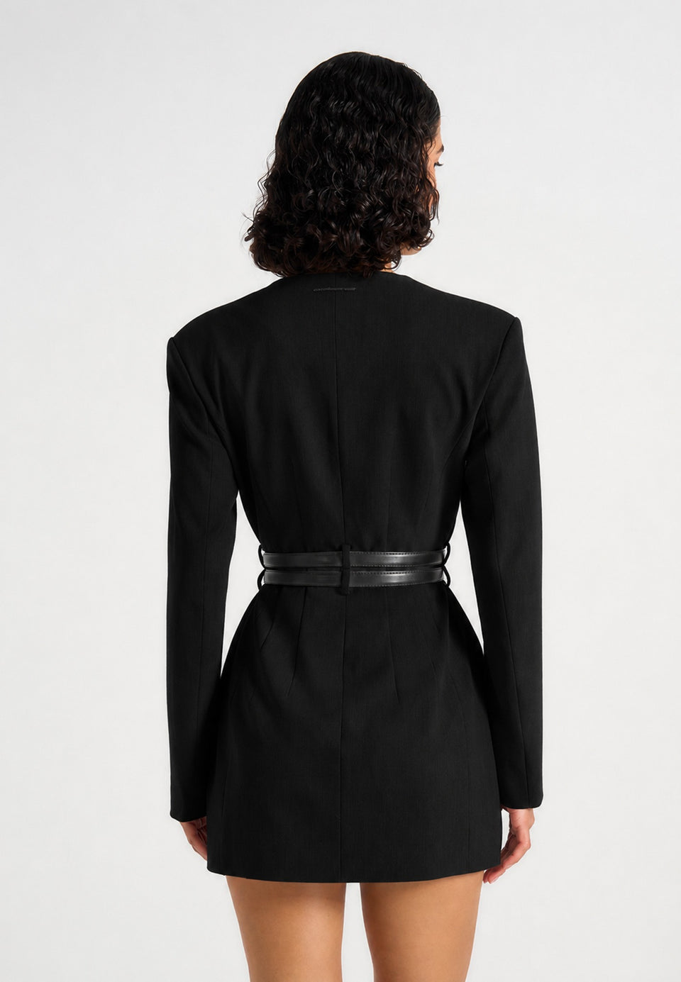Sierra - Double Breasted Belted Blazer Dress - Black