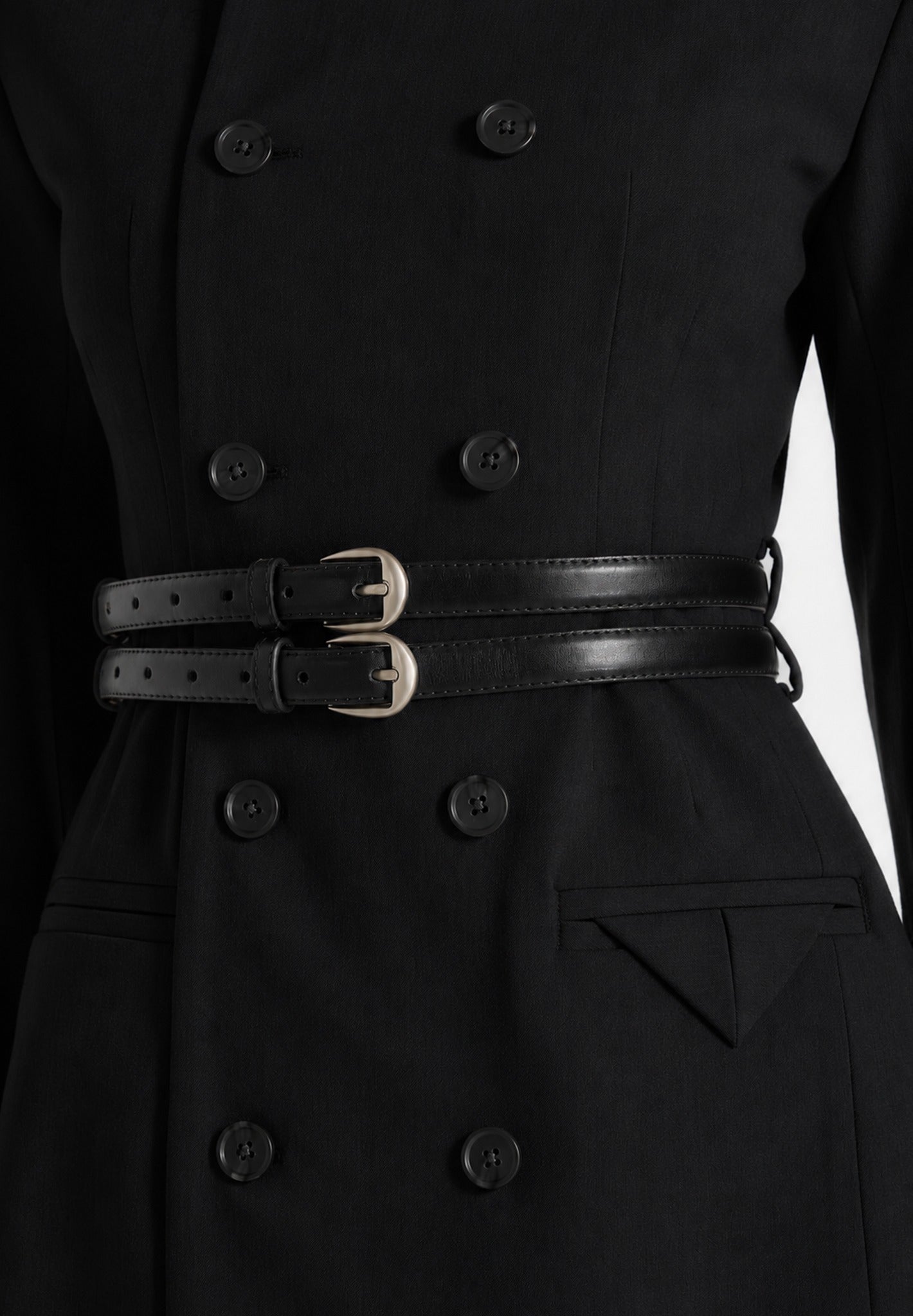 Sierra - Double Breasted Belted Blazer Dress - Black