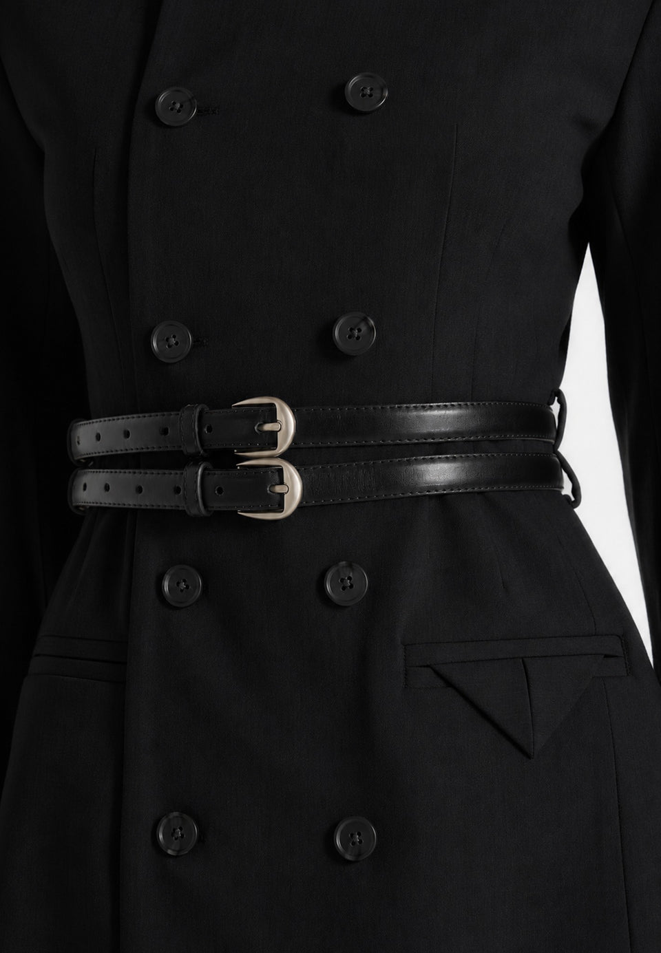 Sierra - Double Breasted Belted Blazer Dress - Black