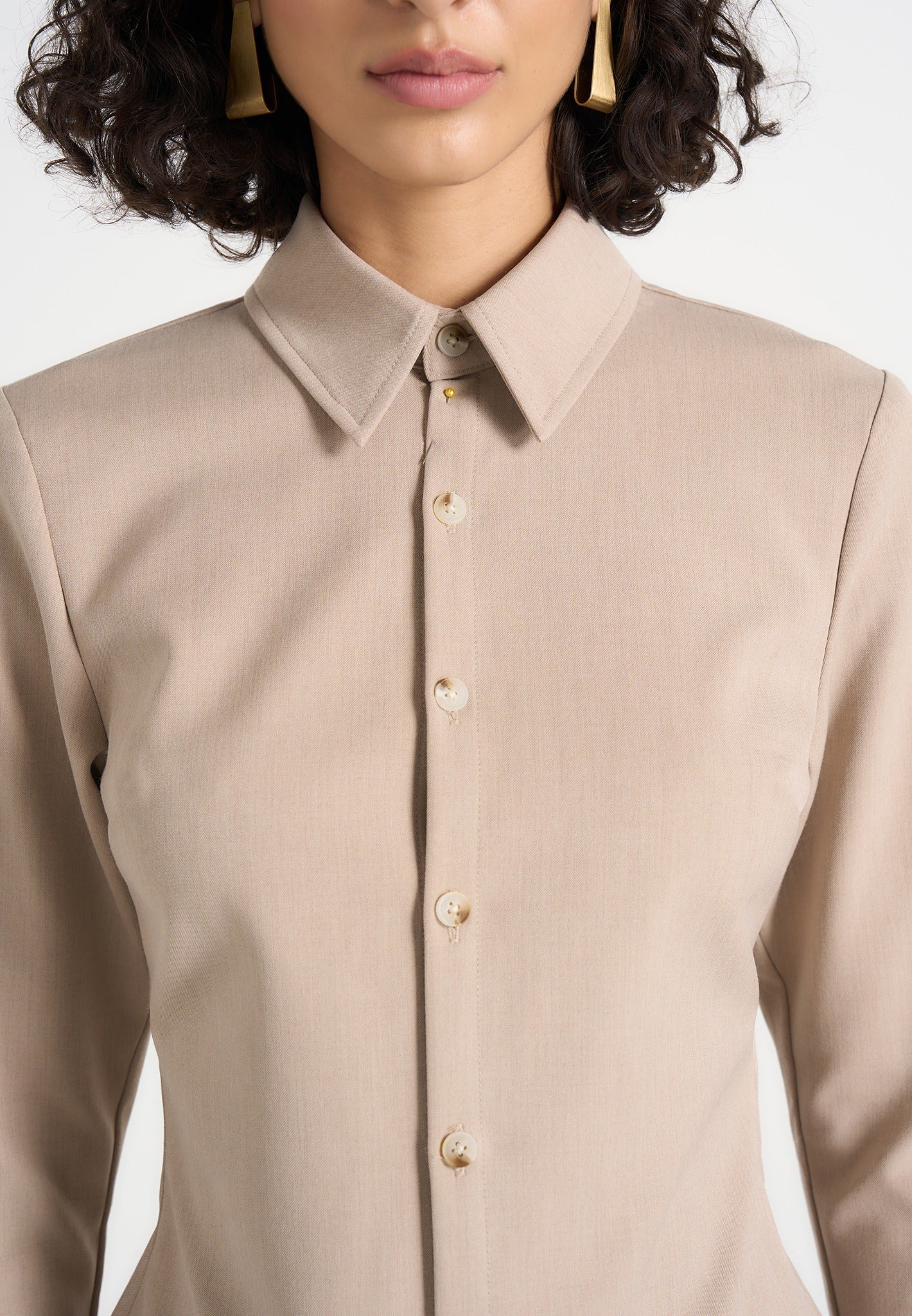 Sonia - Tailored Cinch Shirt - Beige