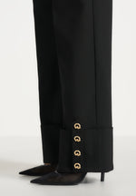 Darlene - Turn Up Detail Tailored Twin Pleat Trousers - Black
