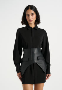 Keira - Corset Overlay Shirt Mini Dress - Black