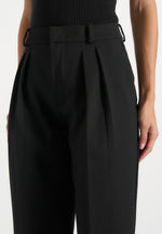 Darlene - Turn Up Detail Tailored Twin Pleat Trousers - Black