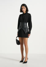 Keira - Corset Overlay Shirt Mini Dress - Black